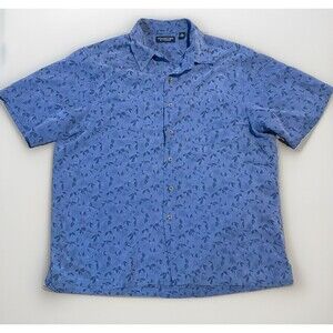 Roundtree & Yorke Men’s Shirt Casual Button Down Navy Leaf Print Modal Size XL